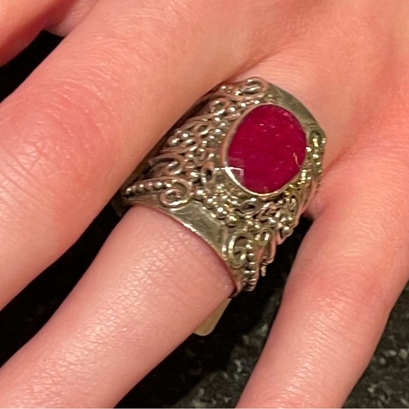 NWT Solid 925 Kashmir Genuine Ruby wide statement band ring Christmas Valentines - Picture 7 of 9